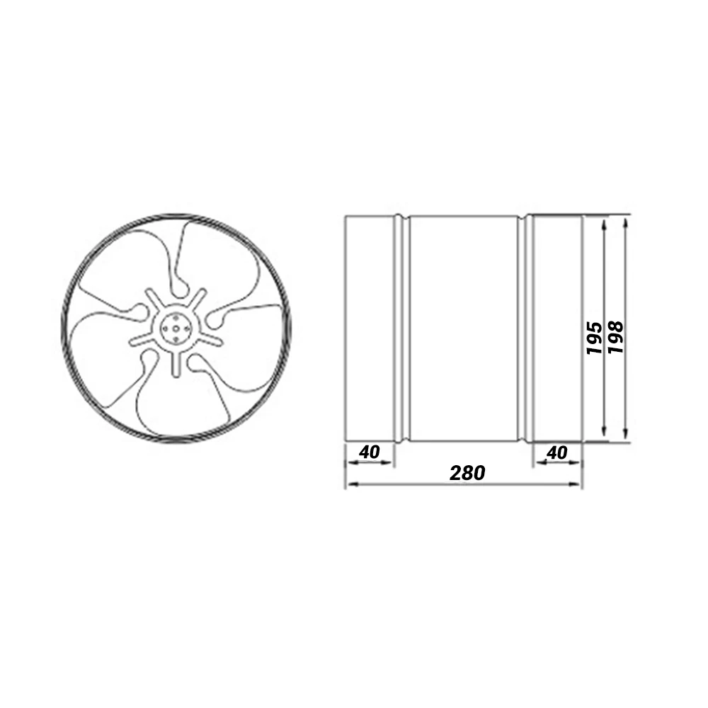Ventilátor potrubní 350 m³/h, Ø 200 mm (dovnitř trubky)