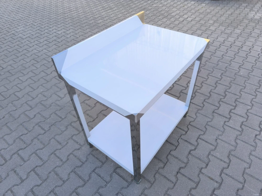 Nerez pracovní stůl 90x60x85, s policí, se zadním lemem