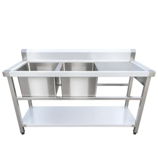 Gastro nerez dvojdřez, 150x60x85, s policí (dřezy vlevo / odkap vpravo)