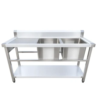 Gastro nerez dvojdřez, 150x60x85, s policí (dřezy vpravo/ odkap vlevo)