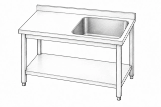 Gastro nerez dřez, 100x60x85, s policí, dřez vpravo, odkap vlevo