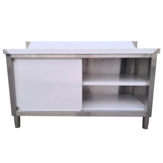 Nerezový skříňový stůl s posuvnými dveřmi – 150 x 60 x 85 cm